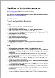 Checkliste für die Projektdokumentation Checkliste für die Projektdokumentation